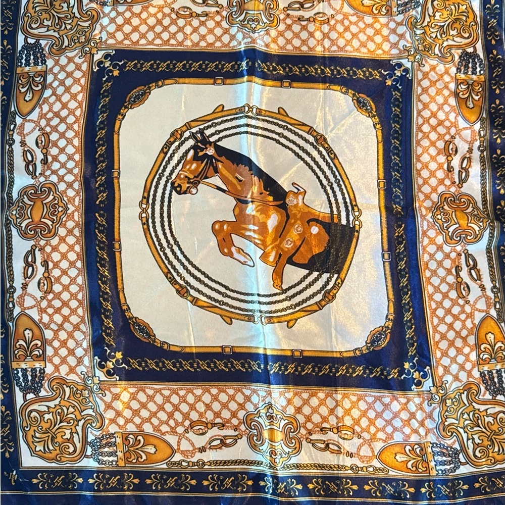 Equestrian Print Scarf in Navy & Gold